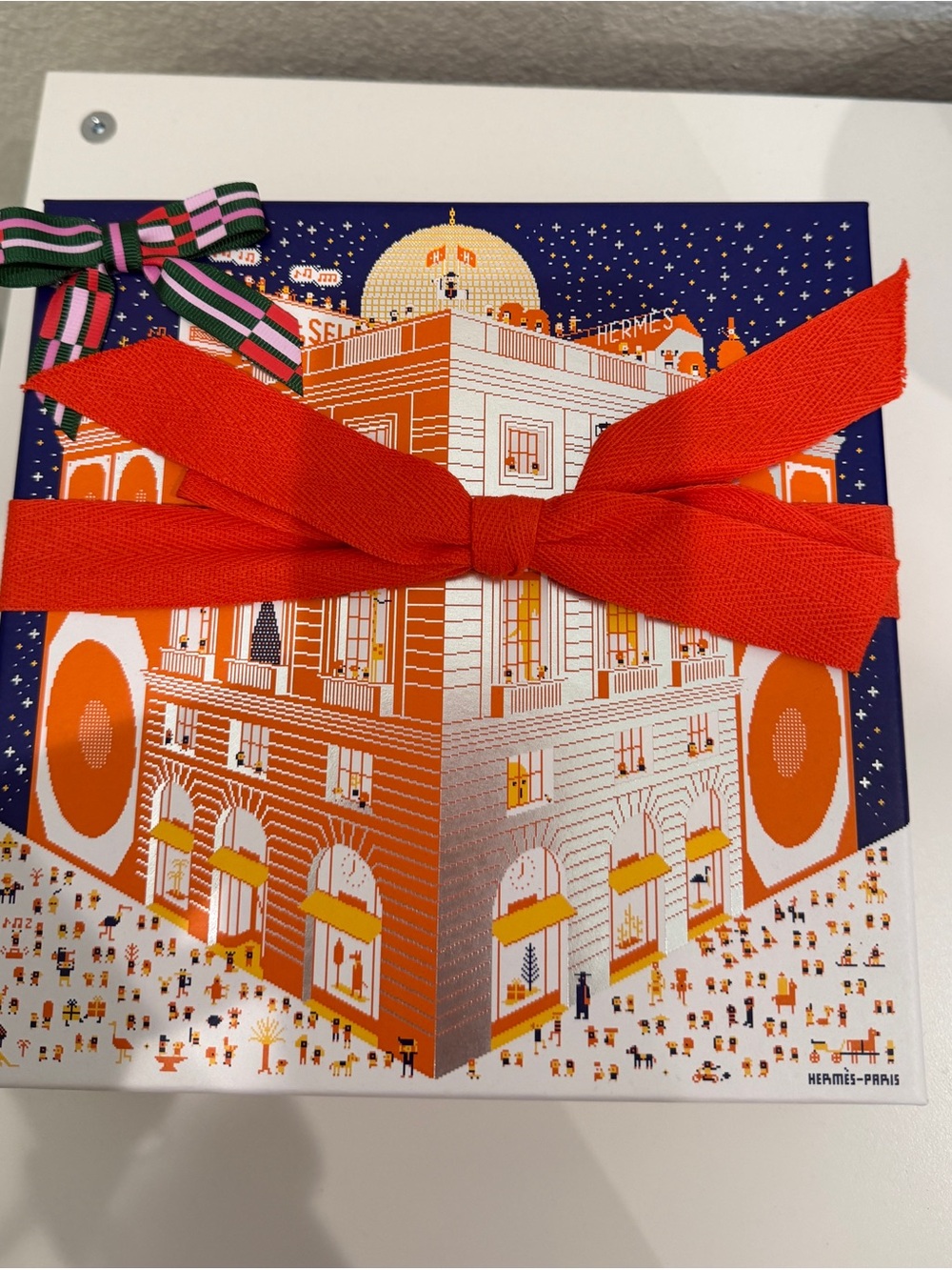 Hermes Orange, Navy and Red Gift Box Illustration